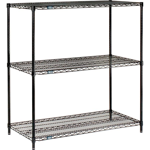 Nexel Black Epoxy, 3 Tier, Wire Shelving Starter Unit, 48W x 24D x 34H 24483B3